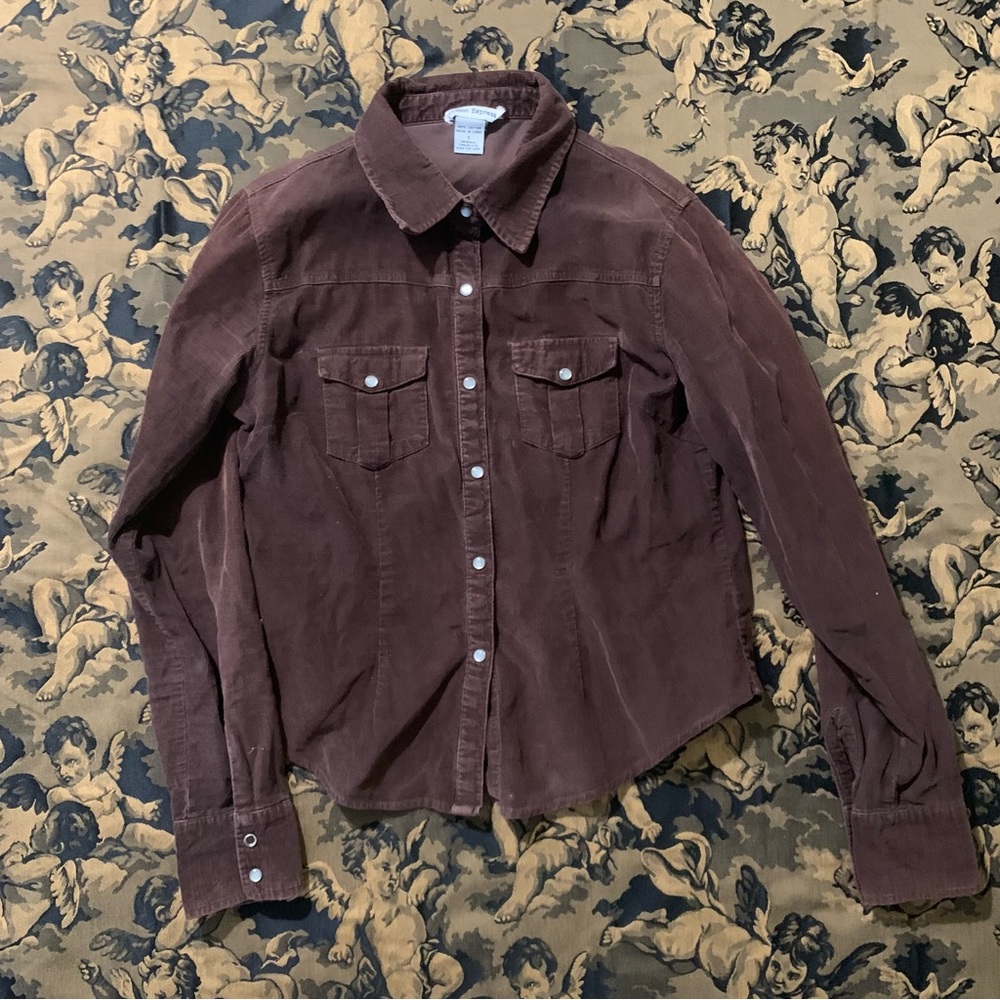 Last call! Vtg express lightweight chocolate brown corduroy western crop shirt - Picture 1 of 10